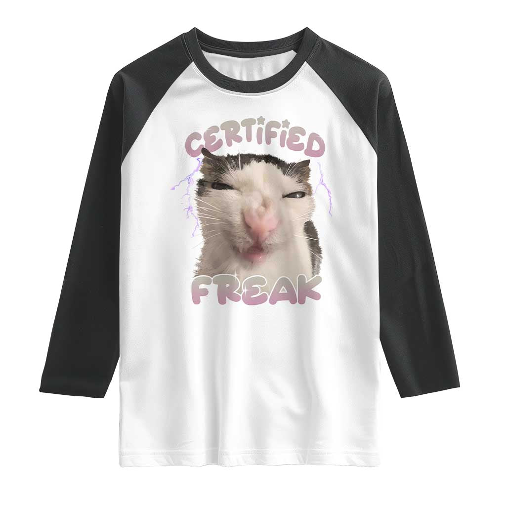 Funny Cat Meme Raglan Shirt Certified Freak Eat Cement Cursed Cat TS02 White Black Print Your Wear