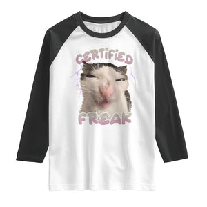 Funny Cat Meme Raglan Shirt Certified Freak Eat Cement Cursed Cat TS02 White Black Print Your Wear