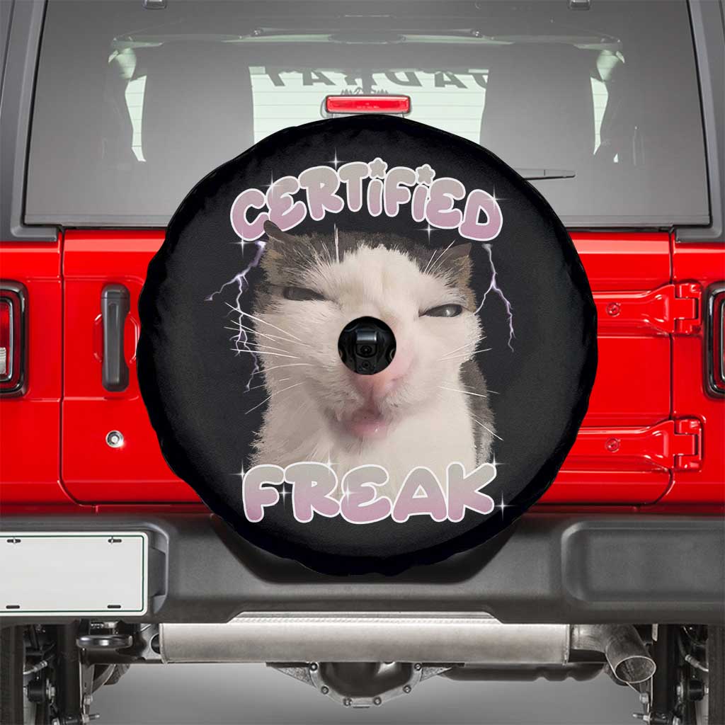 Funny Cat Meme Spare Tire Cover Certified Freak Eat Cement Cursed Cat TS02 Black Print Your Wear