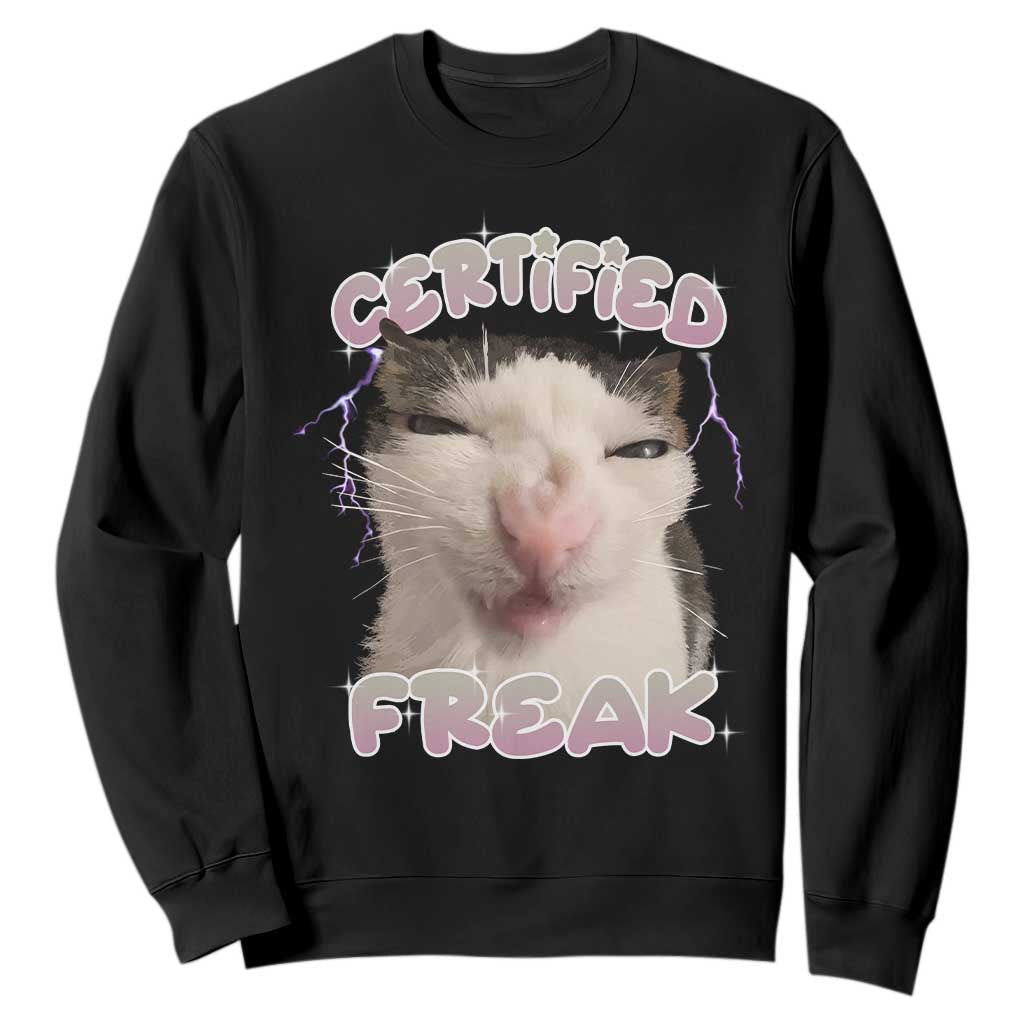 Funny Cat Meme Sweatshirt Certified Freak Eat Cement Cursed Cat TS02 Black Print Your Wear