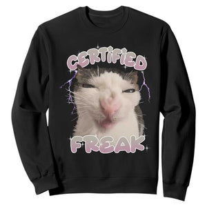 Funny Cat Meme Sweatshirt Certified Freak Eat Cement Cursed Cat TS02 Black Print Your Wear