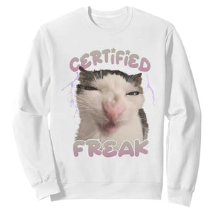 Funny Cat Meme Sweatshirt Certified Freak Eat Cement Cursed Cat TS02 White Print Your Wear