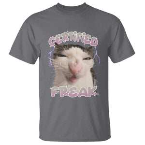 Funny Cat Meme T Shirt Certified Freak Eat Cement Cursed Cat TS02 Charcoal Print Your Wear