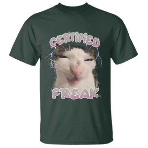 Funny Cat Meme T Shirt Certified Freak Eat Cement Cursed Cat TS02 Dark Forest Green Print Your Wear