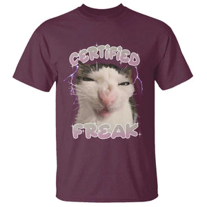Funny Cat Meme T Shirt Certified Freak Eat Cement Cursed Cat TS02 Maroon Print Your Wear