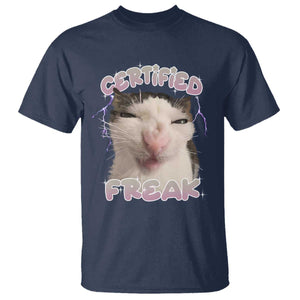 Funny Cat Meme T Shirt Certified Freak Eat Cement Cursed Cat TS02 Navy Print Your Wear