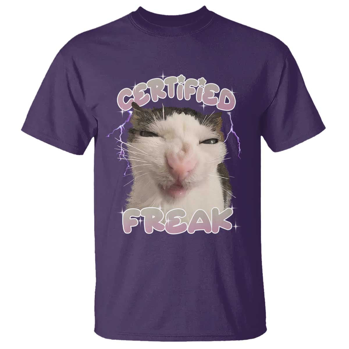 Funny Cat Meme T Shirt Certified Freak Eat Cement Cursed Cat TS02 Purple Print Your Wear