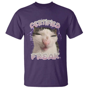 Funny Cat Meme T Shirt Certified Freak Eat Cement Cursed Cat TS02 Purple Print Your Wear