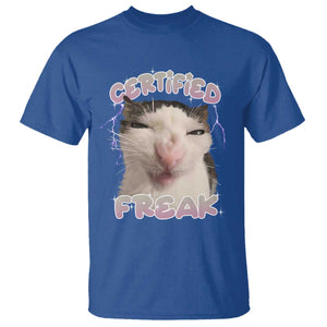 Funny Cat Meme T Shirt Certified Freak Eat Cement Cursed Cat TS02 Royal Blue Print Your Wear