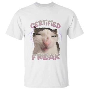 Funny Cat Meme T Shirt Certified Freak Eat Cement Cursed Cat TS02 White Print Your Wear