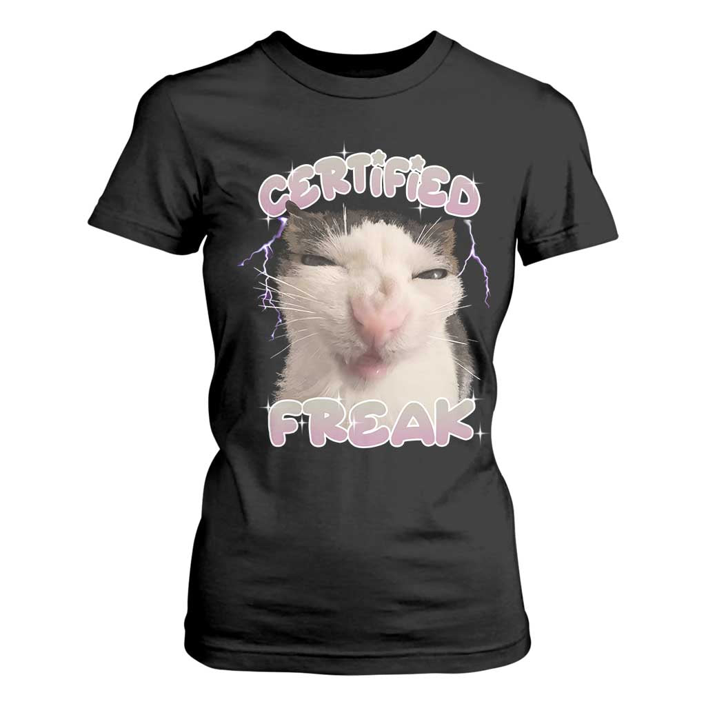 Funny Cat Meme T Shirt For Women Certified Freak Eat Cement Cursed Cat TS02 Black Print Your Wear