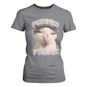 Funny Cat Meme T Shirt For Women Certified Freak Eat Cement Cursed Cat TS02 Charcoal Print Your Wear