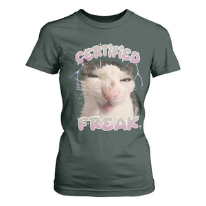 Funny Cat Meme T Shirt For Women Certified Freak Eat Cement Cursed Cat TS02 Dark Forest Green Print Your Wear