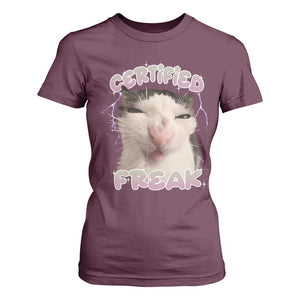 Funny Cat Meme T Shirt For Women Certified Freak Eat Cement Cursed Cat TS02 Maroon Print Your Wear