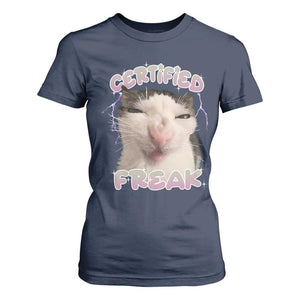 Funny Cat Meme T Shirt For Women Certified Freak Eat Cement Cursed Cat TS02 Navy Print Your Wear
