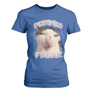 Funny Cat Meme T Shirt For Women Certified Freak Eat Cement Cursed Cat TS02 Royal Blue Print Your Wear