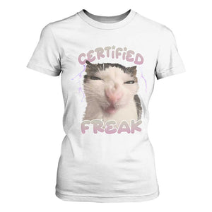 Funny Cat Meme T Shirt For Women Certified Freak Eat Cement Cursed Cat TS02 White Print Your Wear