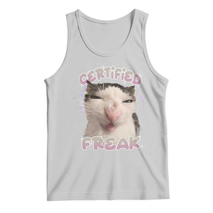 Funny Cat Meme Tank Top Certified Freak Eat Cement Cursed Cat TS02 Ash Print Your Wear