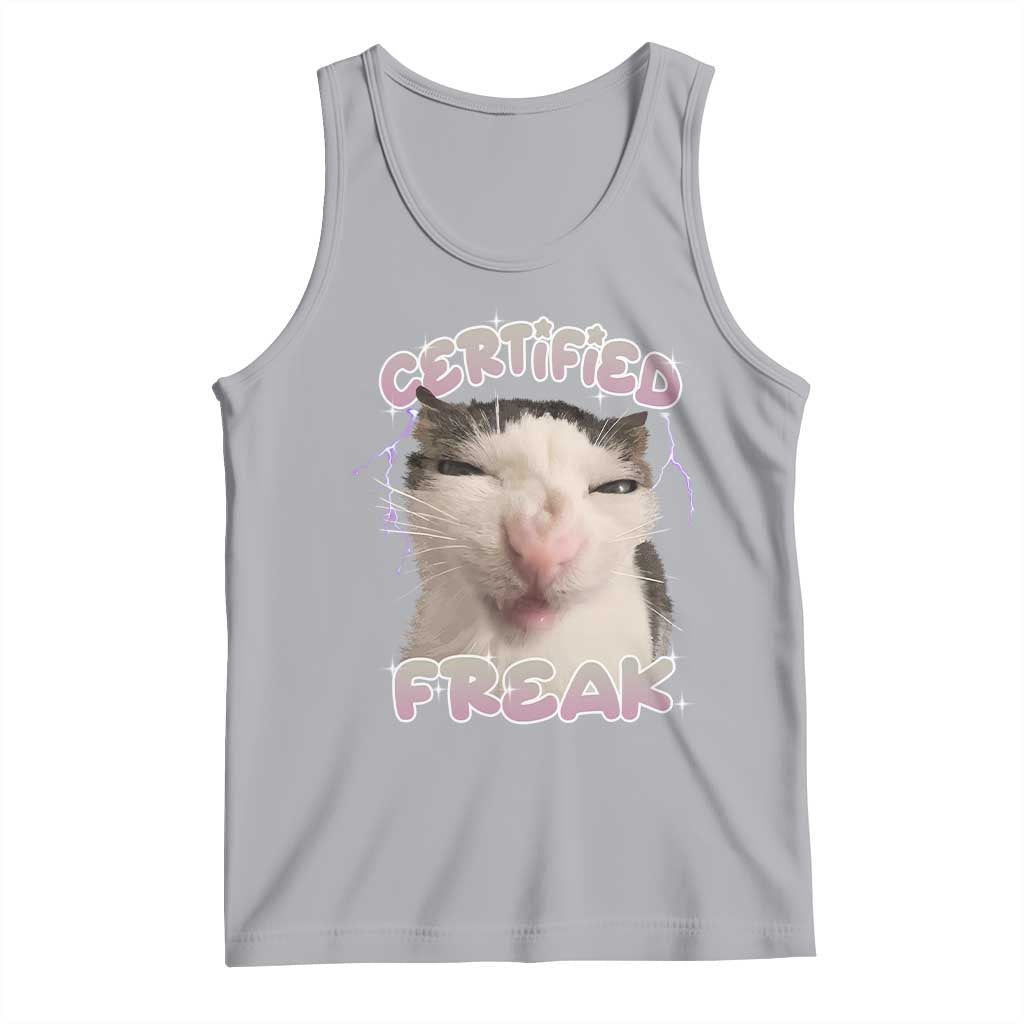 Funny Cat Meme Tank Top Certified Freak Eat Cement Cursed Cat TS02 Athletic Heather Print Your Wear