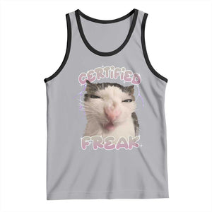 Funny Cat Meme Tank Top Certified Freak Eat Cement Cursed Cat TS02 Athletic Heather Black Print Your Wear