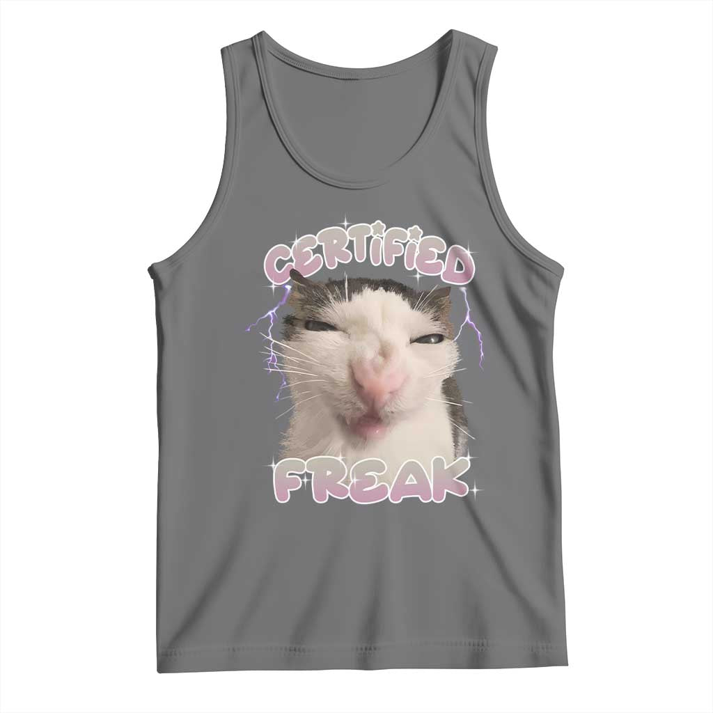 Funny Cat Meme Tank Top Certified Freak Eat Cement Cursed Cat TS02 Black Heather Print Your Wear
