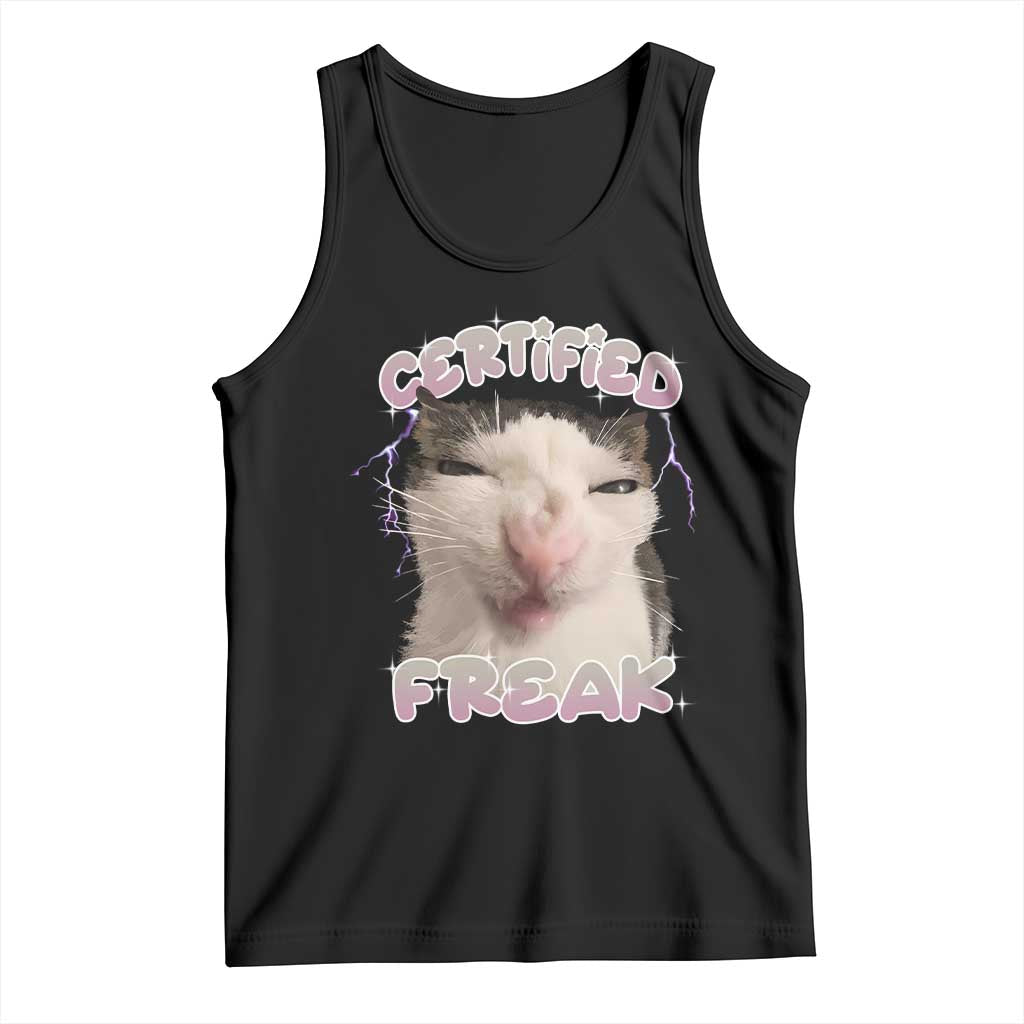 Funny Cat Meme Tank Top Certified Freak Eat Cement Cursed Cat TS02 Black Print Your Wear