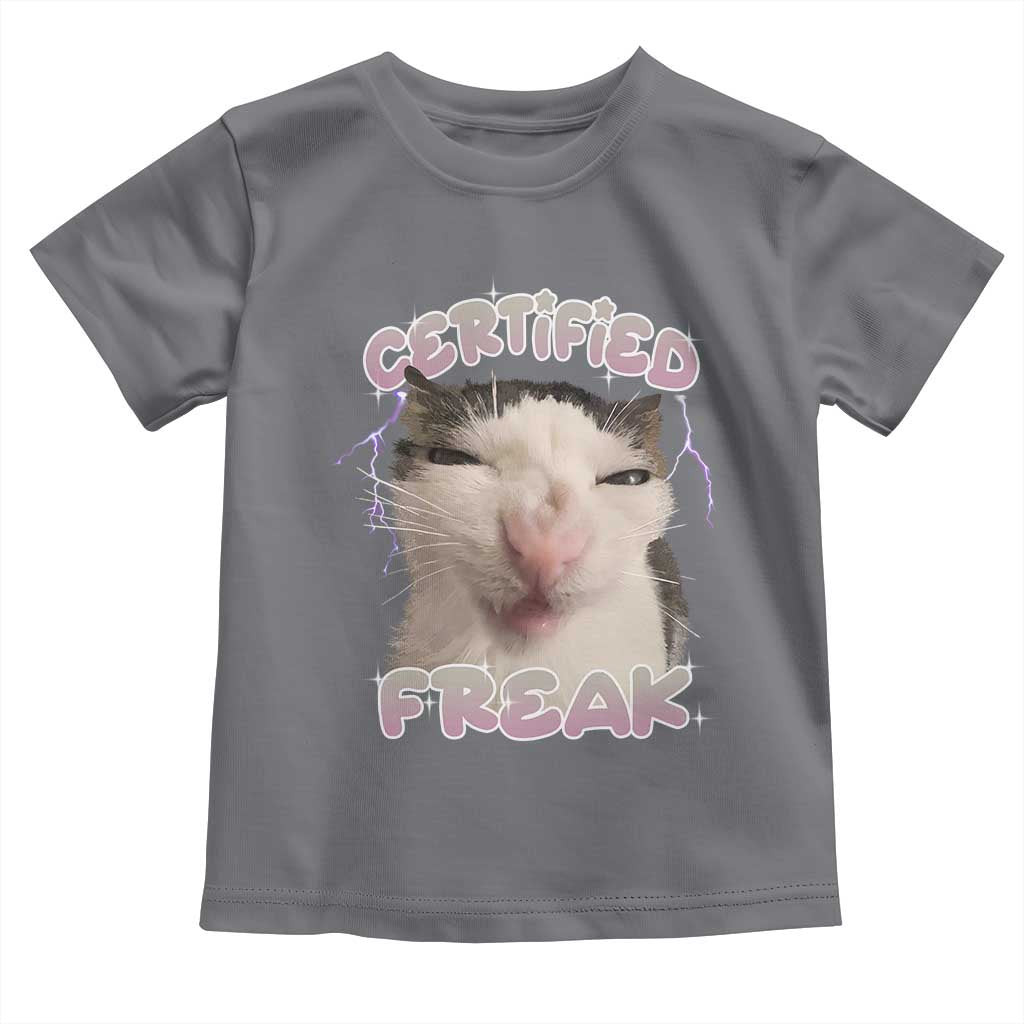 Funny Cat Meme Toddler T Shirt Certified Freak Eat Cement Cursed Cat TS02 Charcoal Print Your Wear