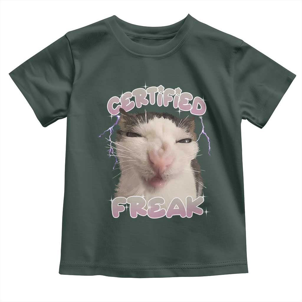 Funny Cat Meme Toddler T Shirt Certified Freak Eat Cement Cursed Cat TS02 Dark Forest Green Print Your Wear