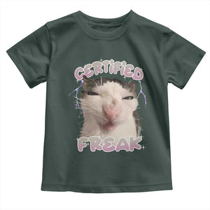 Funny Cat Meme Toddler T Shirt Certified Freak Eat Cement Cursed Cat TS02 Dark Forest Green Print Your Wear