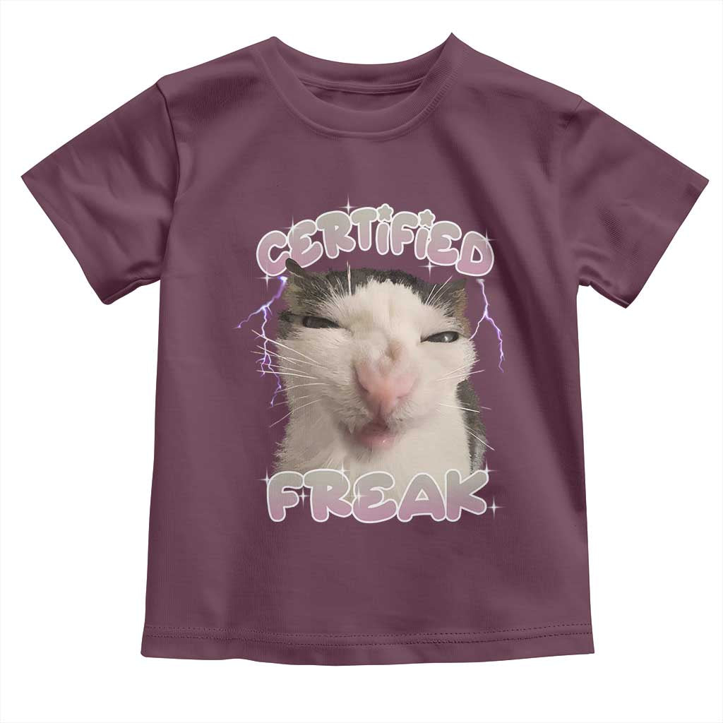 Funny Cat Meme Toddler T Shirt Certified Freak Eat Cement Cursed Cat TS02 Maroon Print Your Wear