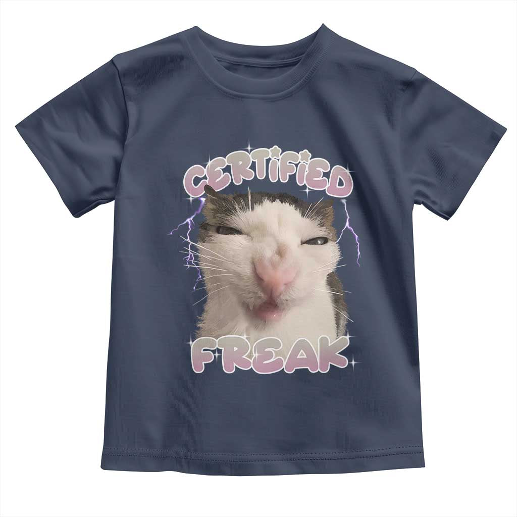 Funny Cat Meme Toddler T Shirt Certified Freak Eat Cement Cursed Cat TS02 Navy Print Your Wear