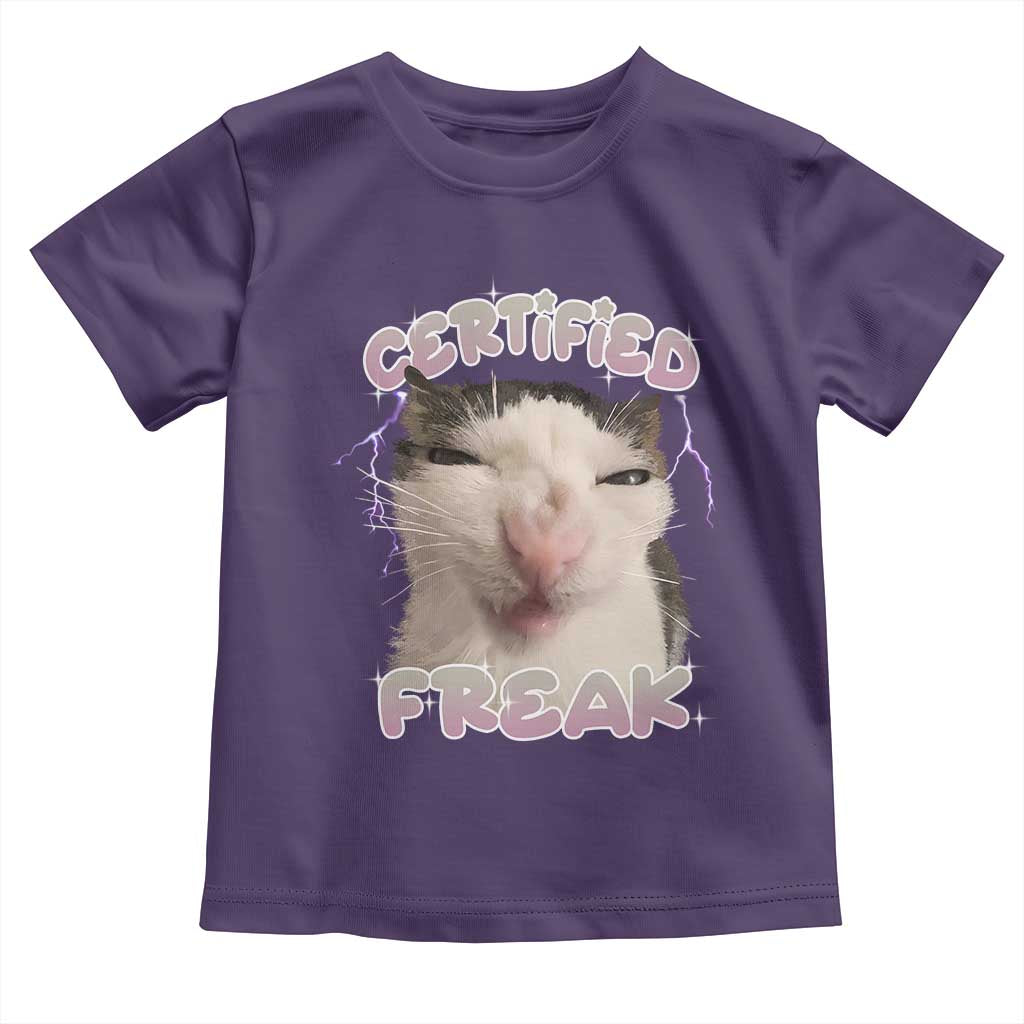 Funny Cat Meme Toddler T Shirt Certified Freak Eat Cement Cursed Cat TS02 Purple Print Your Wear