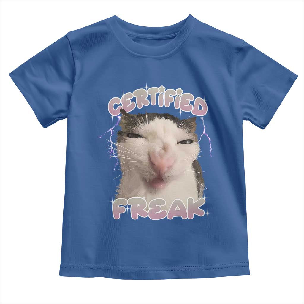 Funny Cat Meme Toddler T Shirt Certified Freak Eat Cement Cursed Cat TS02 Royal Blue Print Your Wear