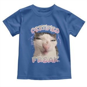 Funny Cat Meme Toddler T Shirt Certified Freak Eat Cement Cursed Cat TS02 Royal Blue Print Your Wear