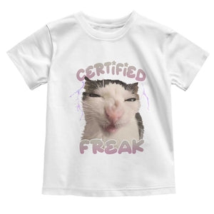 Funny Cat Meme Toddler T Shirt Certified Freak Eat Cement Cursed Cat TS02 White Print Your Wear
