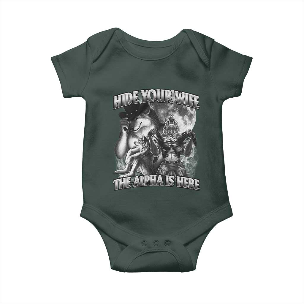 Funny Alpha Wolf Meme Baby Onesie Hide Your Wife The Alpha Is Here Humorous Cringe TS02 Print Your Wear