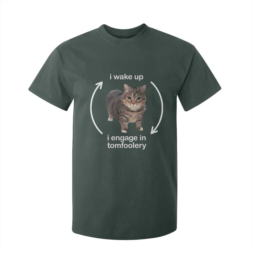 Funny Silly Cat Meme T Shirt For Kid I Wake Up I Engage In Tomfoolery TS02 Dark Forest Green Print Your Wear