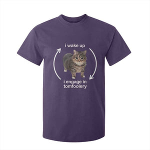 Funny Silly Cat Meme T Shirt For Kid I Wake Up I Engage In Tomfoolery TS02 Purple Print Your Wear