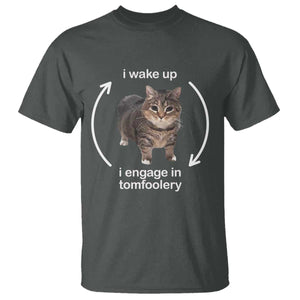 Funny Silly Cat Meme T Shirt I Wake Up I Engage In Tomfoolery TS02 Dark Heather Print Your Wear