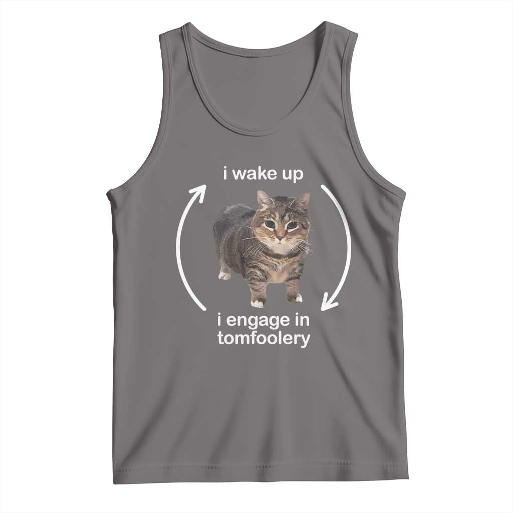 Funny Silly Cat Meme Tank Top I Wake Up I Engage In Tomfoolery TS02 Deep Heather Print Your Wear