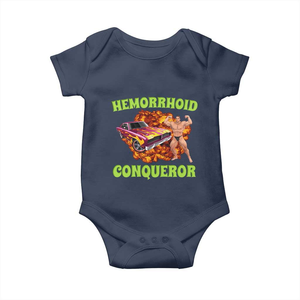 Hemorrhoid Conqueror Baby Onesie Funny Oddly Specific Dank Meme Absurd Muscle Car TS02 Navy Print Your Wear