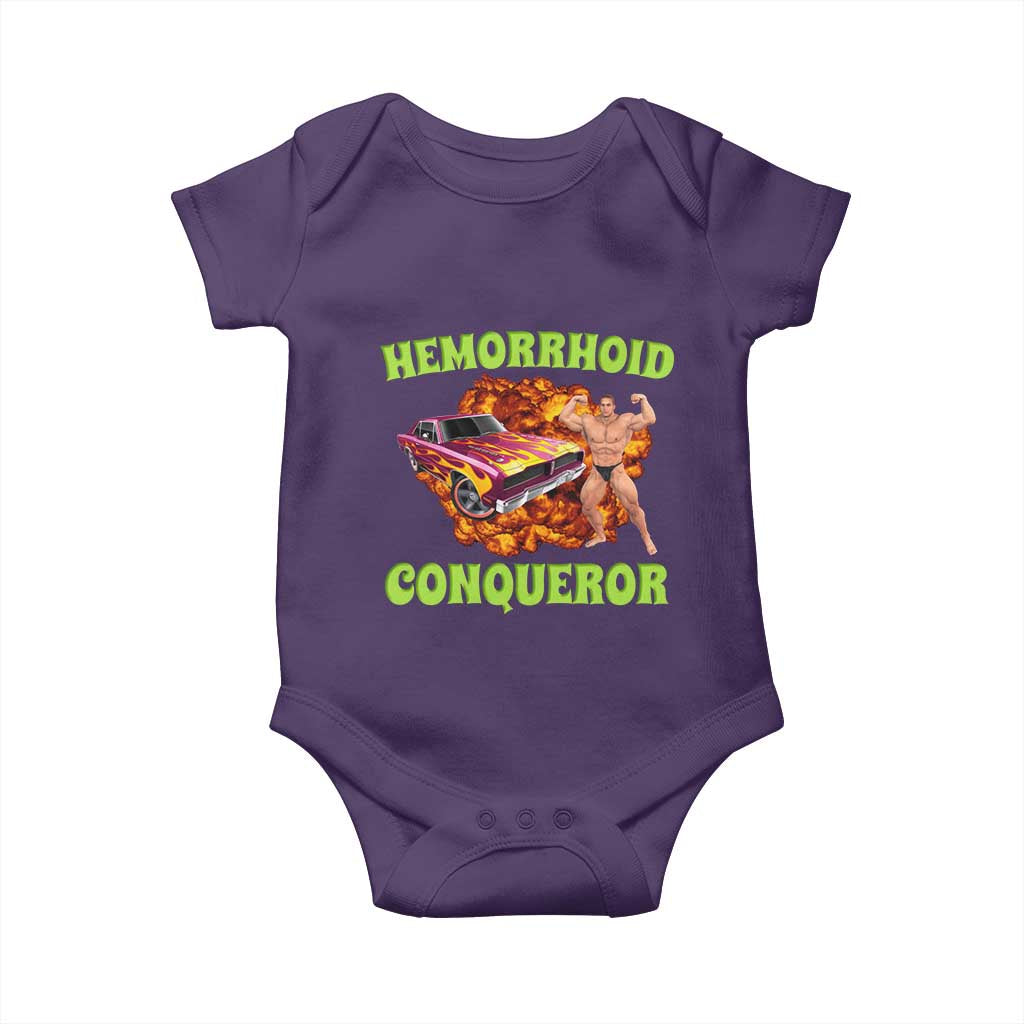 Hemorrhoid Conqueror Baby Onesie Funny Oddly Specific Dank Meme Absurd Muscle Car TS02 Purple Print Your Wear