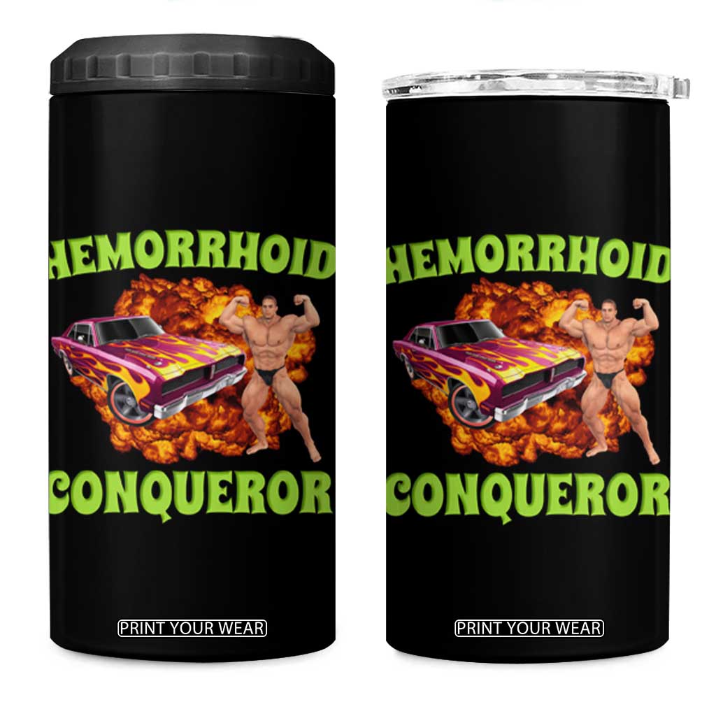 Hemorrhoid Conqueror 4 in 1 Can Cooler Tumbler Funny Oddly Specific Dank Meme Absurd Muscle Car TS02 One Size: 16 oz Black Print Your Wear