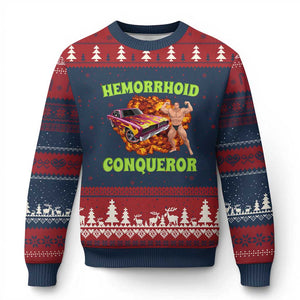 Hemorrhoid Conqueror Ugly Christmas Sweater Funny Oddly Specific Dank Meme Absurd Muscle Car TS02 Navy Red Print Your Wear