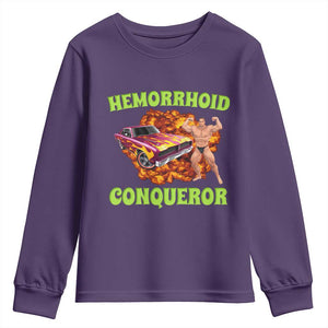 Hemorrhoid Conqueror Youth Sweatshirt Funny Oddly Specific Dank Meme Absurd Muscle Car TS02 Purple Print Your Wear