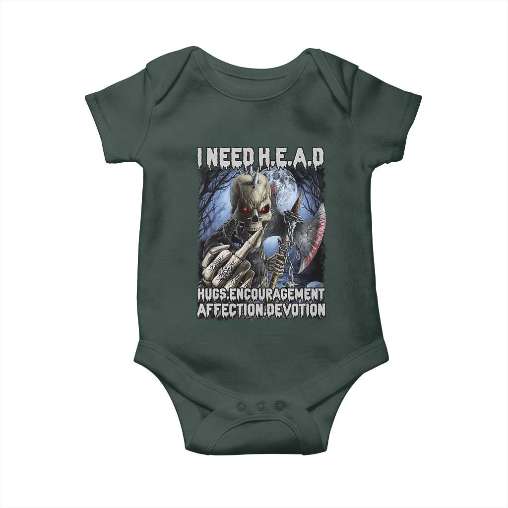 Funny Cringe Hard Skeleton Meme Baby Onesie I Need HEAD Hugs Encouragement Affection Devotion Middle Finger Edgy Hard Cringe TS02 Print Your Wear