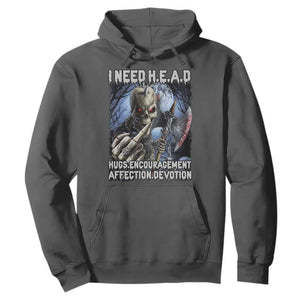 Funny Cringe Hard Skeleton Meme Hoodie I Need HEAD Hugs Encouragement Affection Devotion Middle Finger Edgy Hard Cringe TS02 Dark Heather Print Your Wear