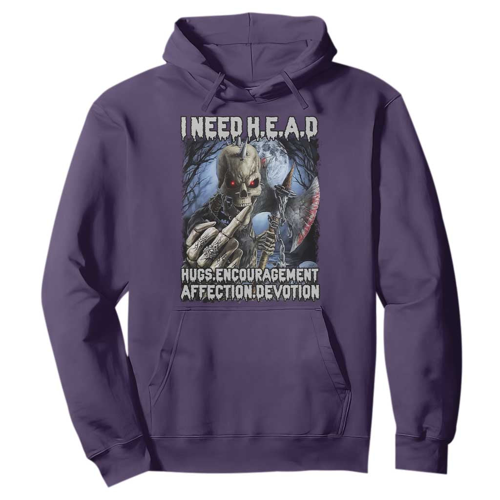 Funny Cringe Hard Skeleton Meme Hoodie I Need HEAD Hugs Encouragement Affection Devotion Middle Finger Edgy Hard Cringe TS02 Purple Print Your Wear