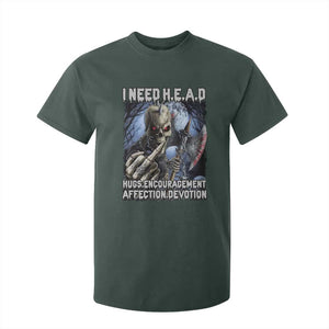 Funny Cringe Hard Skeleton Meme T Shirt For Kid I Need HEAD Hugs Encouragement Affection Devotion Middle Finger Edgy Hard Cringe TS02 Dark Forest Green Print Your Wear