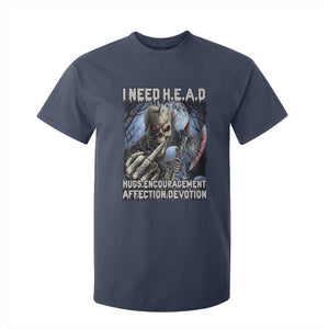 Funny Cringe Hard Skeleton Meme T Shirt For Kid I Need HEAD Hugs Encouragement Affection Devotion Middle Finger Edgy Hard Cringe TS02 Navy Print Your Wear